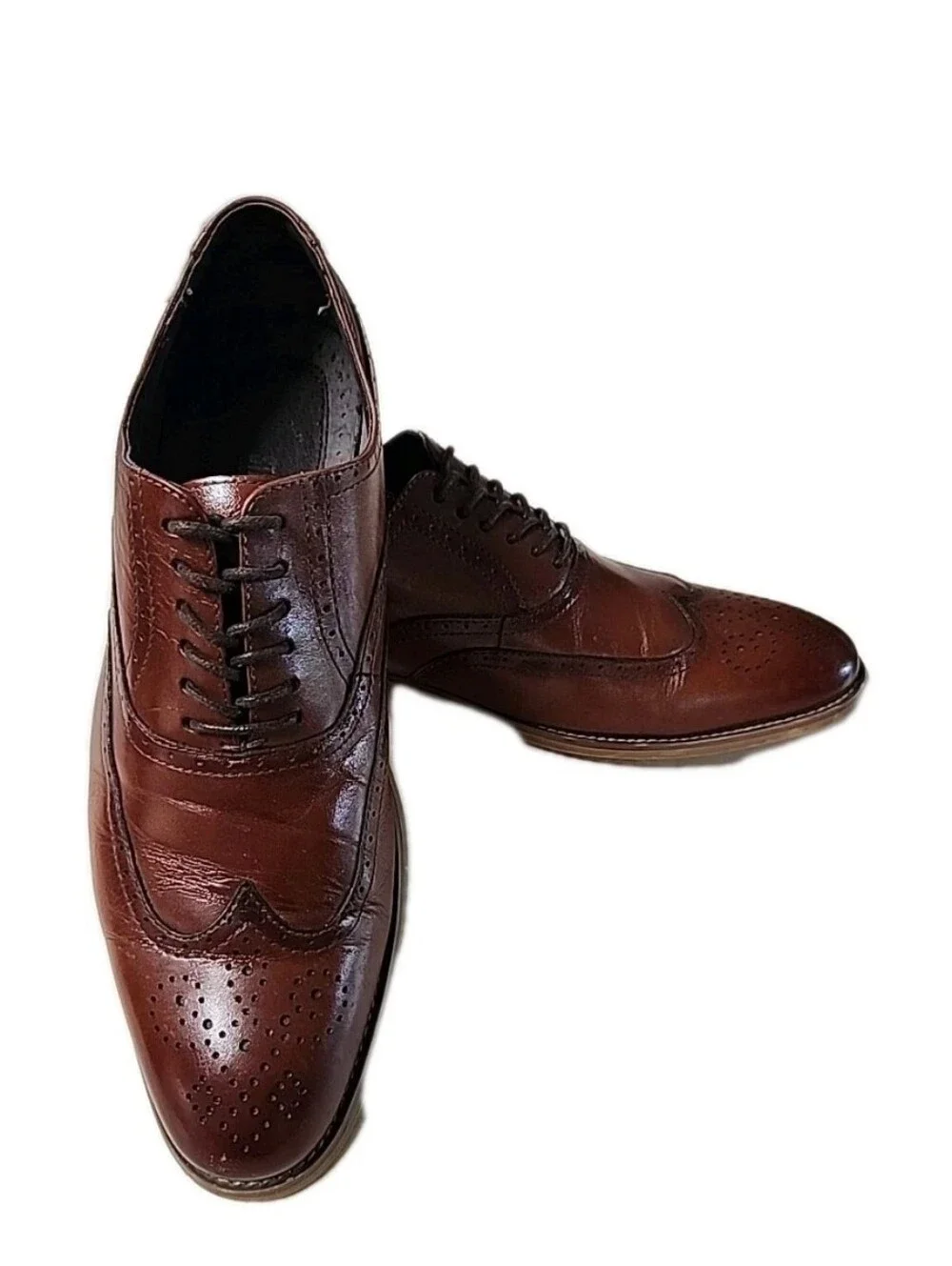 Stacy Adams Men's Dunbar Wingtip Oxford Cognac Leather Brogue Dress Shoe 9